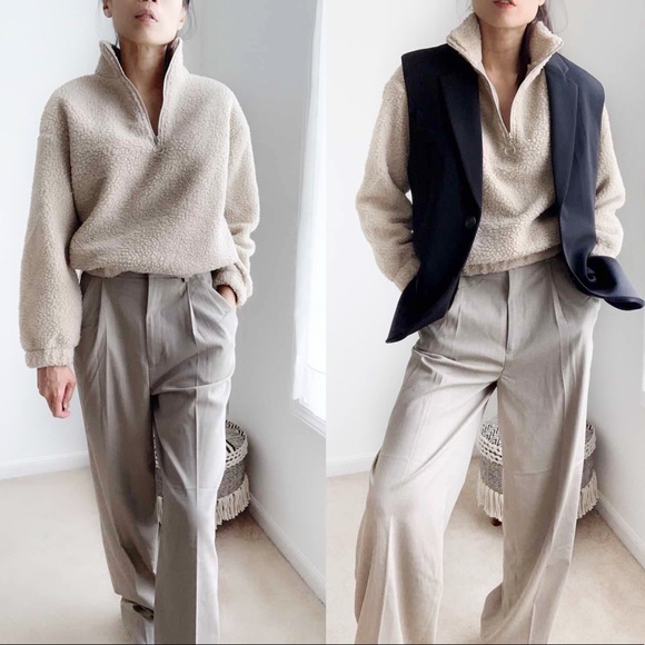 NEW SHERPA HALF ZIP PULLOVER - TAUPE - Picture 2 of 13